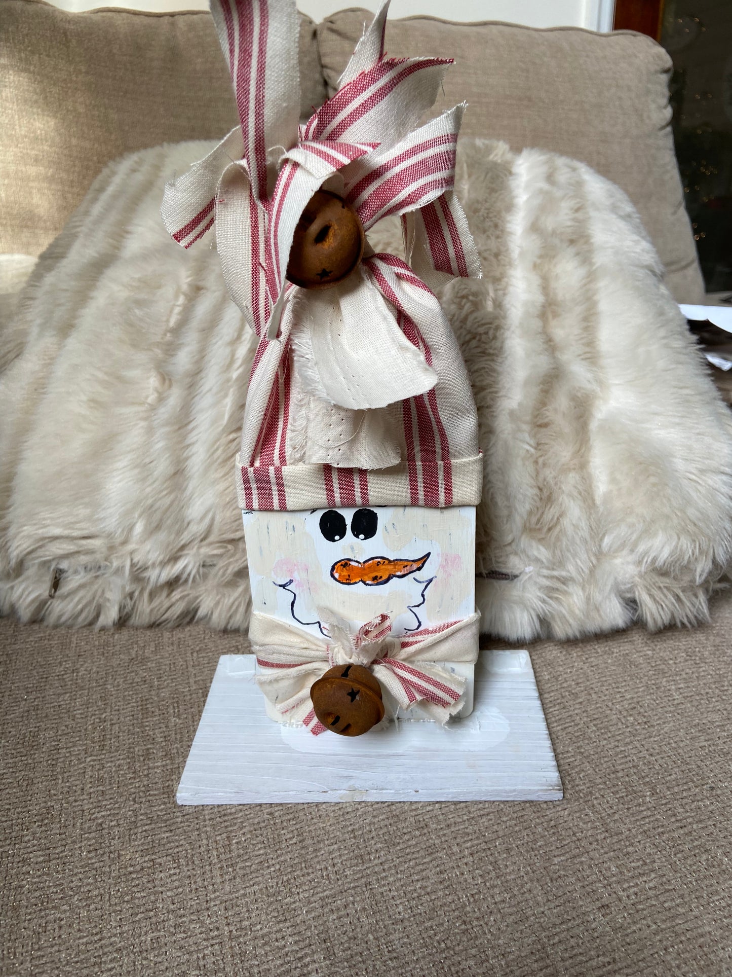 Wooden block snowman