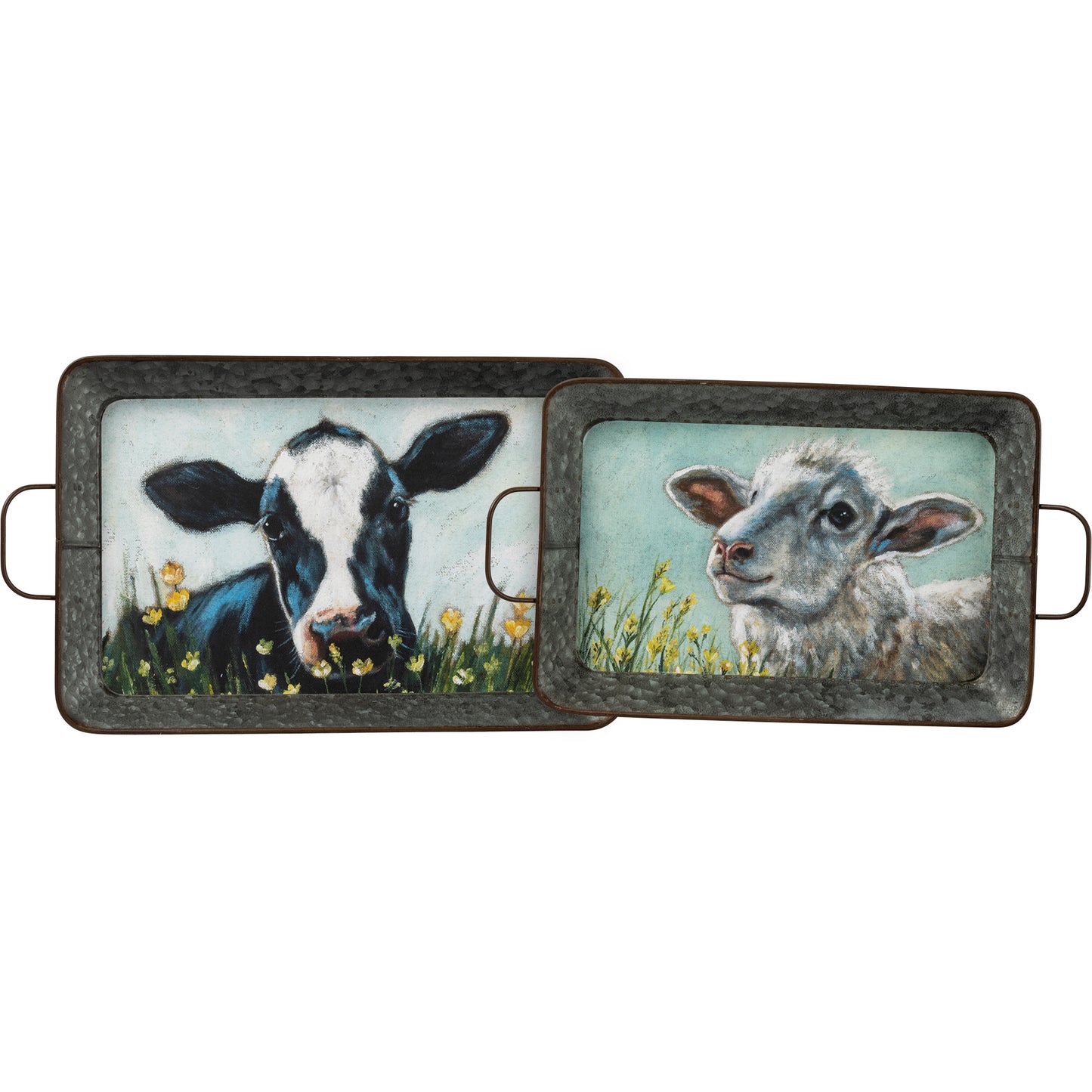 Sheep And Cow Set Galvanized Trays