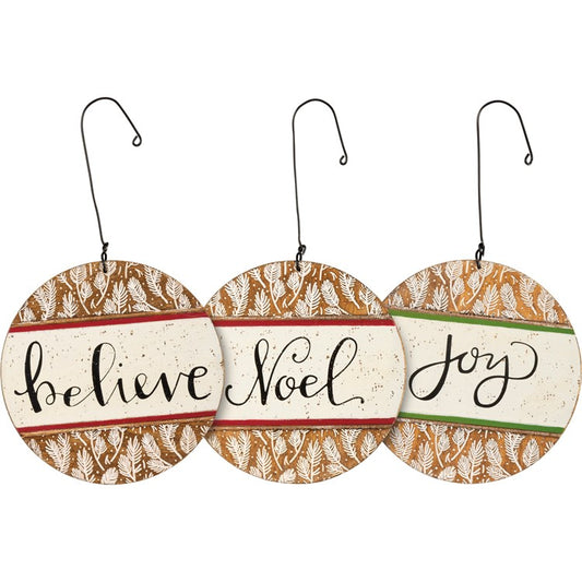 Wooden Noel Joy Believe Ornament Set