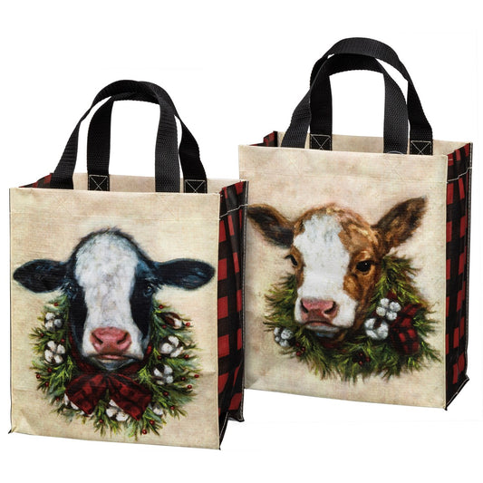 Small Christmas Cow Tote Bag